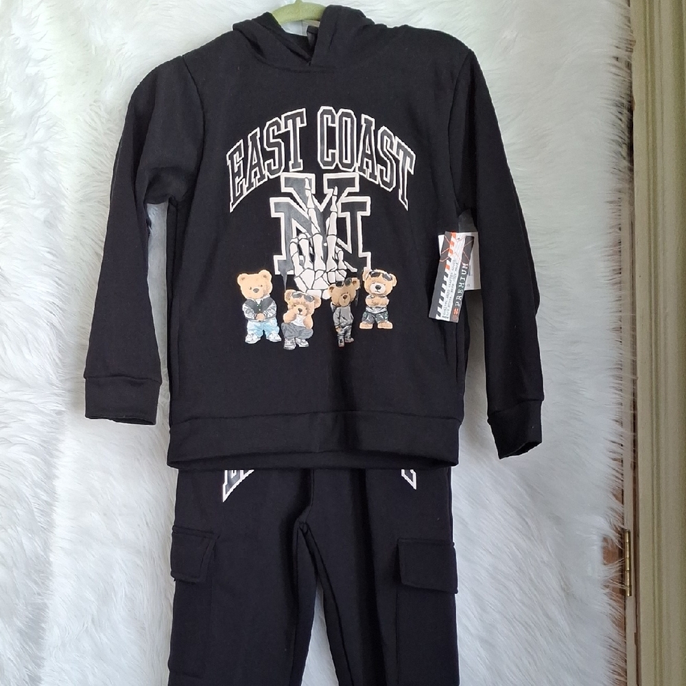 Kids Black Bear Hoodie and Pants Set